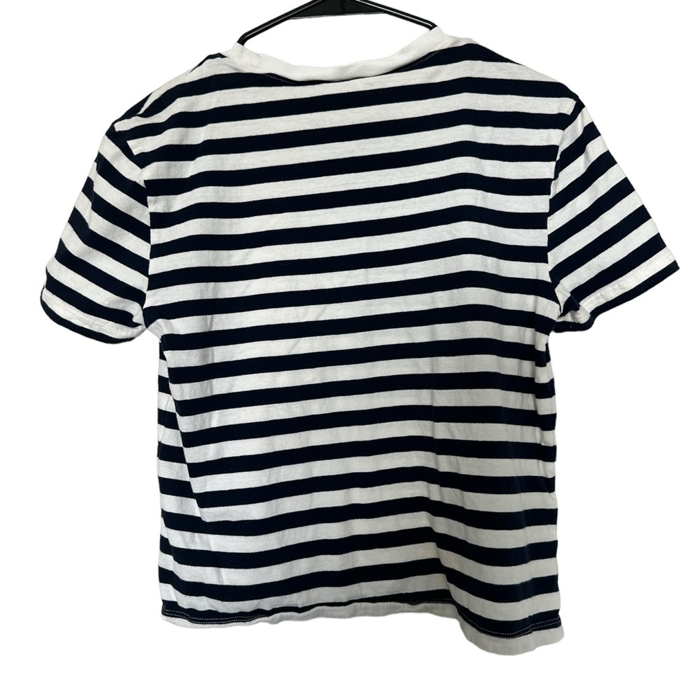 Zara Navy Blue and White Stripped Cropped‎ Tee, Size Small - Picture 2 of 5